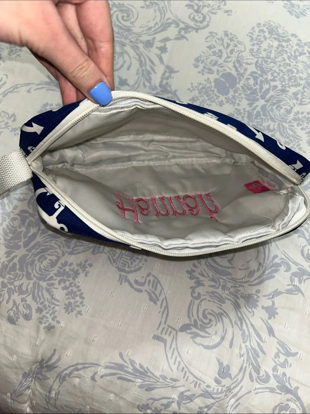 Personalized Navy Anchor Pouch with Pink Name - Picture 3 of 3